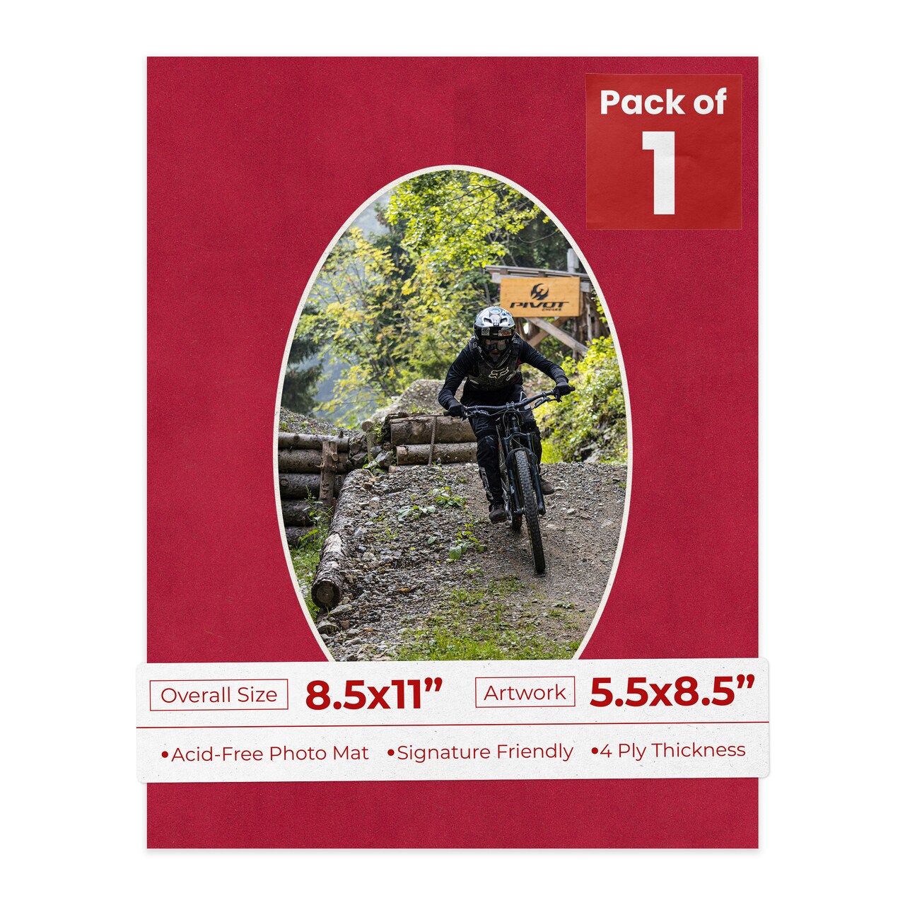 Red Suede Mat Board for 8.5x11 Frames - Oval Opening for 5.5x8.5 Photos